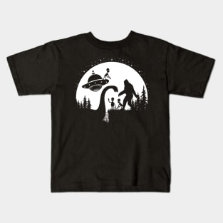 Bigfoot Loch Ness Monster Ufo Funny Aliens Kids T-Shirt